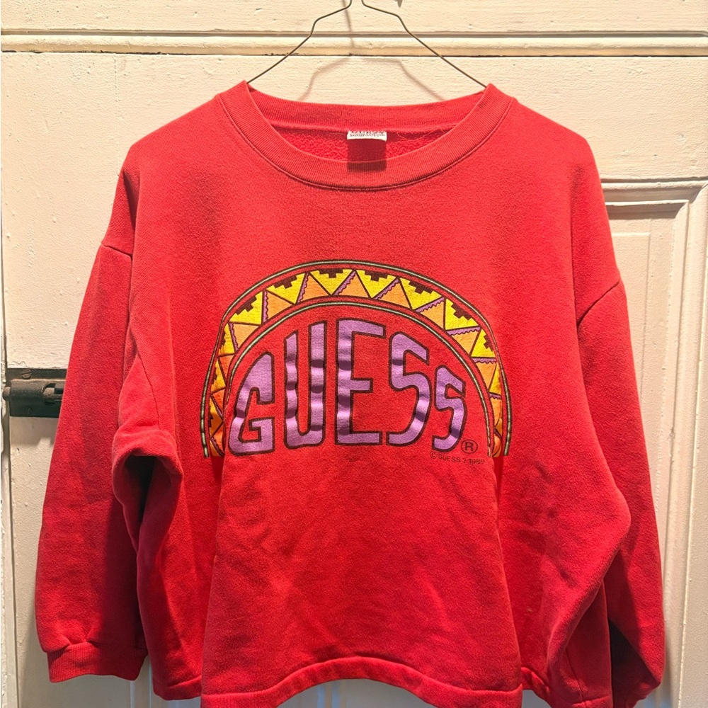 Vintage Guess Red Three-Quarter Sweatshirt